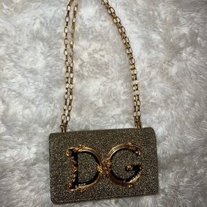Dolce & Gabbana Gold Glitter DG Logo Crossbody Bag
